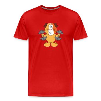 MEERSCHWEINCHEN - HANTELN - FIT - FITNESS - Männer Premium Bio T-Shirt - Rot - Vorne - Damien (186cm)
