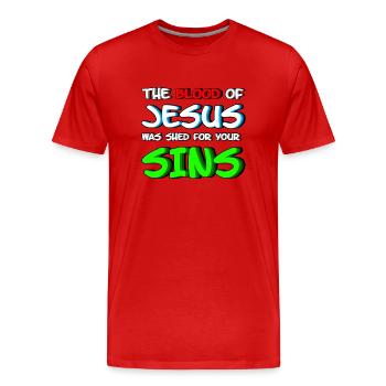 Shed 4 Your Sins - Jesus Saves - Men's Premium Organic T-Shirt - red - Front - Damien (186cm)