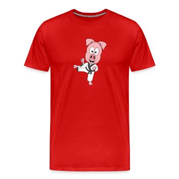 SCHWEIN - SELBSTVERTEIDIGUNG - KARATE - JUDO - Männer Premium Bio T-Shirt - Rot - Vorne - Damien (186cm)