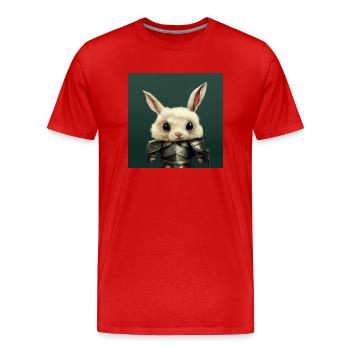 Cute little rabbit in knight - Men's Premium Organic T-Shirt - red - Front - Damien (186cm)