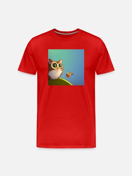 Katze und Eule - Männer Premium Bio T-Shirt - Rot