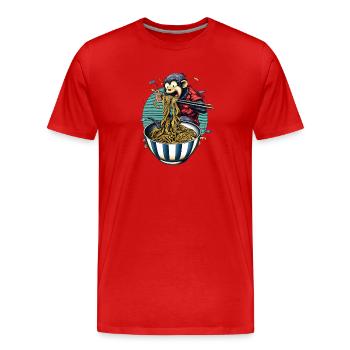 Cute Monkey aime la conception de nouilles ramen - T-shirt bio Premium Homme - rouge - Devant - Damien (186cm)