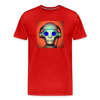 Büste eines Cyborgs, der Musik hört - Männer Premium Bio T-Shirt - Rot - Vorne - Damien (186cm)