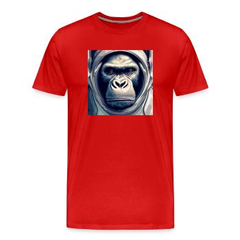 Singe astronaute, avec combinaison spatiale - T-shirt bio Premium Homme - rouge - Devant - Damien (186cm)