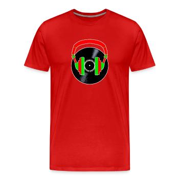 Pair Of Headphones On Vinyl - Men's Premium Organic T-Shirt - red - Front - Damien (186cm)