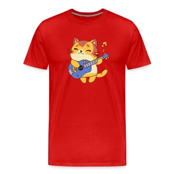 Guitarist cat - Men's Premium Organic T-Shirt - red - Front - Damien (186cm)