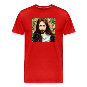 Portrait de Jésus-Christ - T-shirt bio Premium Homme - rouge - Devant - Damien (186cm)