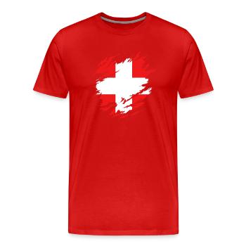 Schweizer Flagge unter Zerrissen - Männer Premium Bio T-Shirt - Rot - Vorne - Damien (186cm)