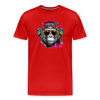 Eye-catcher monkey with headphones and sunglasses - Men's Premium Organic T-Shirt - red - Front - Damien (186cm)