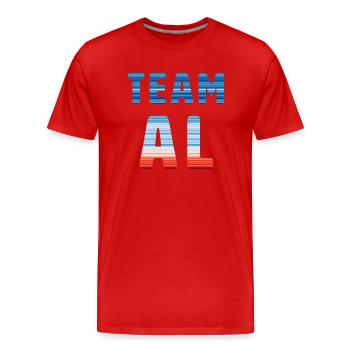 Team Al | Warming Stripes - Männer Premium Bio T-Shirt - Rot - Vorne - Damien (186cm)