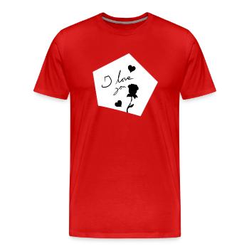 Je t’aime Symbole forme fleur - T-shirt bio Premium Homme - rouge - Devant - Damien (186cm)