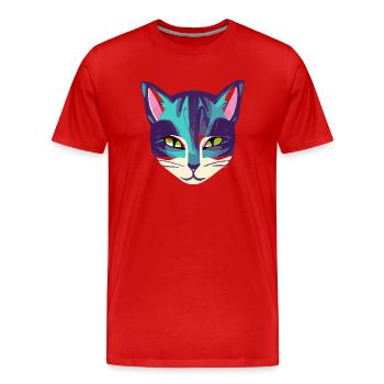 Illustration d’un portrait de chat, vecteur - T-shirt bio Premium Homme - rouge - Devant - Damien (186cm)