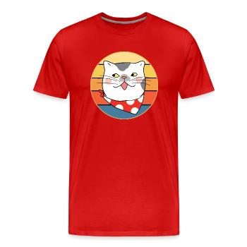 Lustiges süßes Kawaii Katzengesicht Retro Sonnenuntergang - Männer Premium Bio T-Shirt - Rot - Vorne - Damien (186cm)