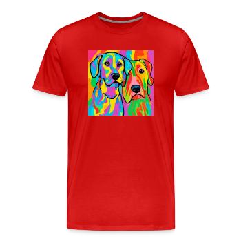 Chiens, peinture numérique, pop art - T-shirt bio Premium Homme - rouge - Devant - Damien (186cm)