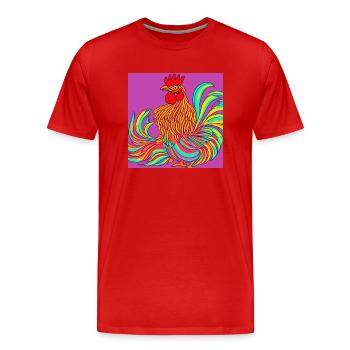 Illustration eines Hahns, im abstrakten Stil - Männer Premium Bio T-Shirt - Rot - Vorne - Damien (186cm)