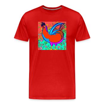 Illustration d’un coq, dans un style abstrait - T-shirt bio Premium Homme - rouge - Devant - Damien (186cm)