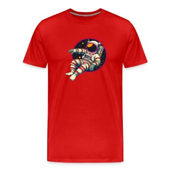 Funky Astronaut im Weltraum - Männer Premium Bio T-Shirt - Rot - Vorne - Damien (186cm)