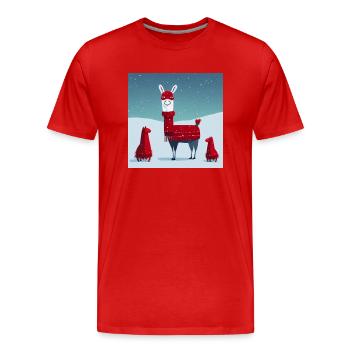 Süßes Lama Rot-Weißer Weihnachtsschal - Männer Premium Bio T-Shirt - Rot - Vorne - Damien (186cm)