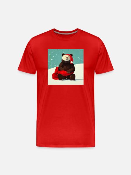 Cute Bear Wear Santa Hat in Christmas - Men's Premium Organic T-Shirt - red