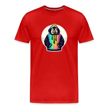 Pingouin avec pull coloré - T-shirt bio Premium Homme - rouge - Devant - Damien (186cm)