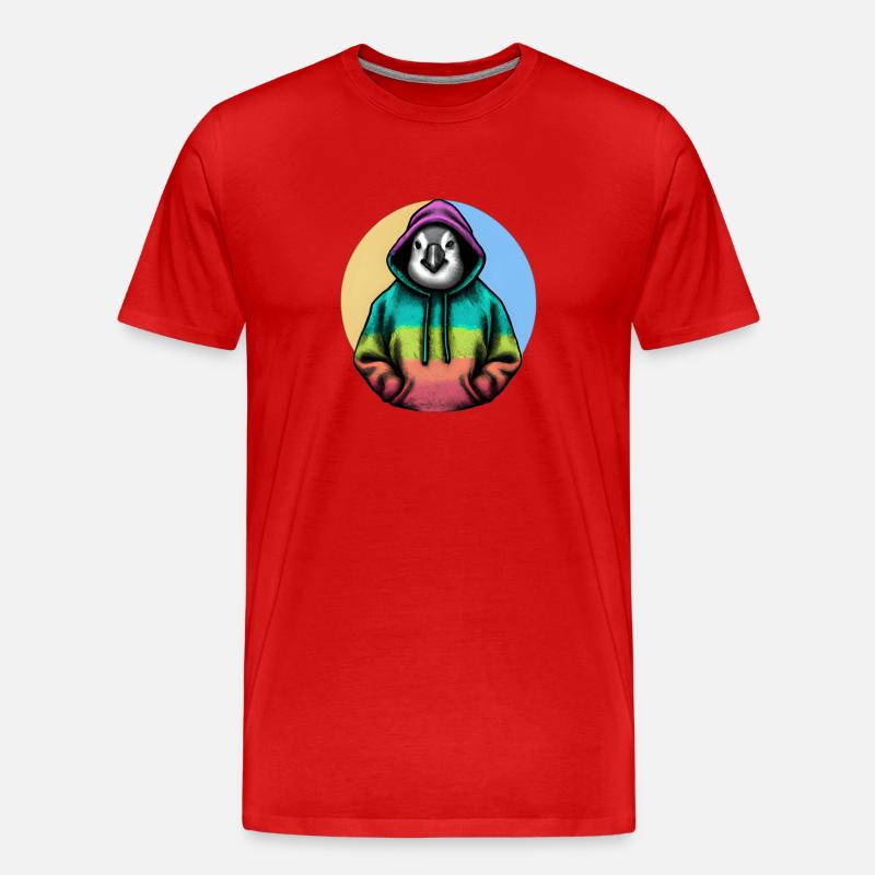 Klassiker Pinguin mit Pullover - Männer Premium Bio T-Shirt - Rot
