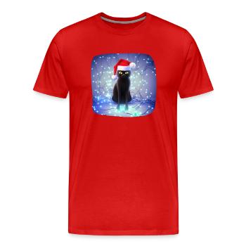 Chat enveloppé dans des lumières de Noël - T-shirt bio Premium Homme - rouge - Devant - Damien (186cm)