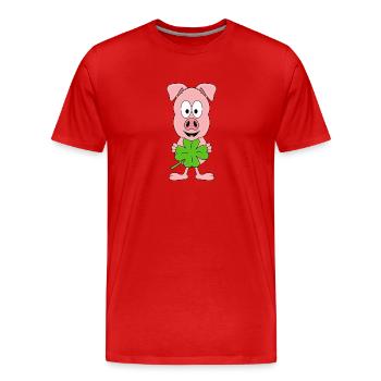 SCHWEIN - KLEEBLATT - GLÜCKSSCHWEIN - TIER - Männer Premium Bio T-Shirt - Rot - Vorne - Damien (186cm)