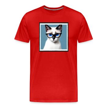 Cute cat Amber with glasses - Men's Premium Organic T-Shirt - red - Front - Damien (186cm)