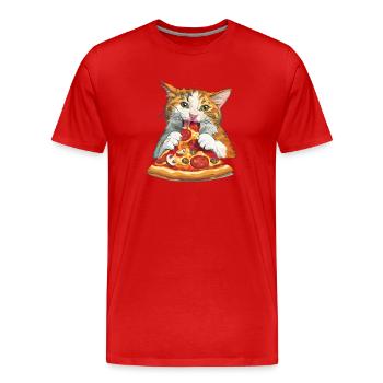 Fluffy Cat Pizza Restauration rapide - T-shirt bio Premium Homme - rouge - Devant - Damien (186cm)