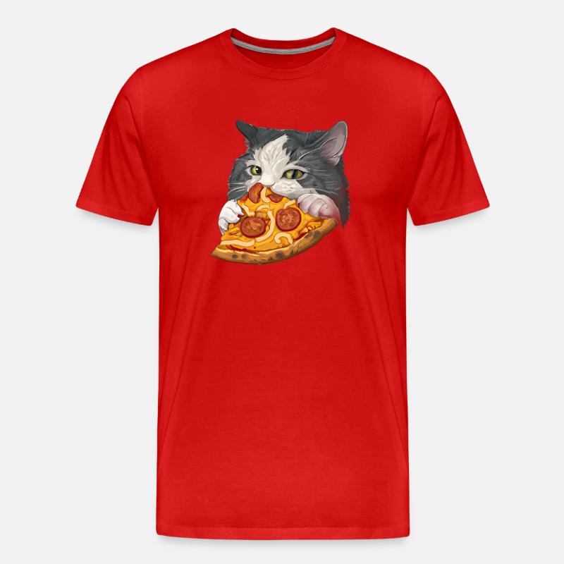 Fluffy Cat Pizza Restauration rapide - T-shirt bio Premium Homme - rouge