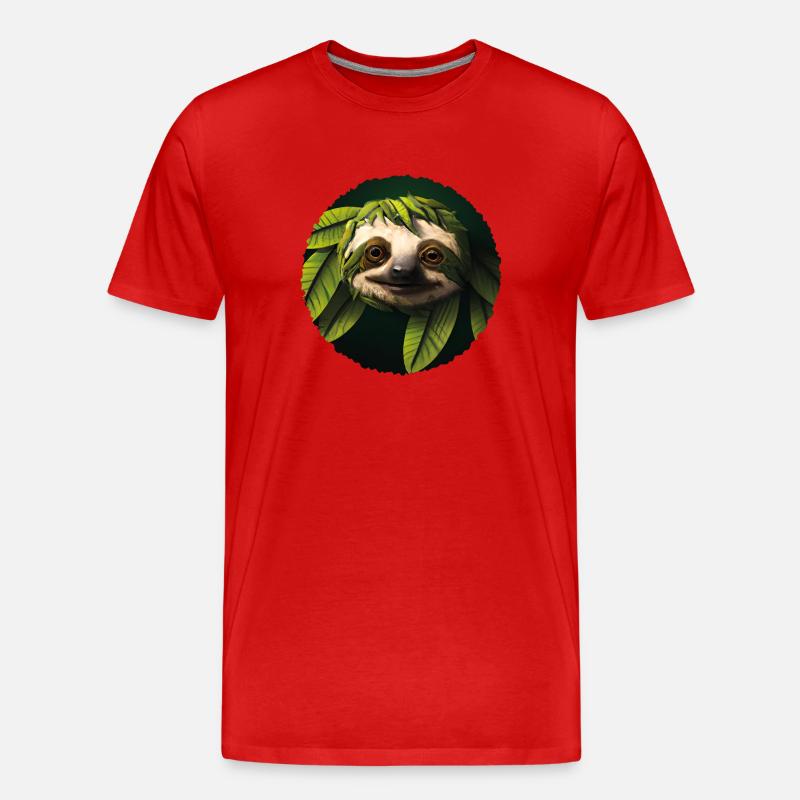 Faultier mit Blätter - Männer Premium Bio T-Shirt - Rot