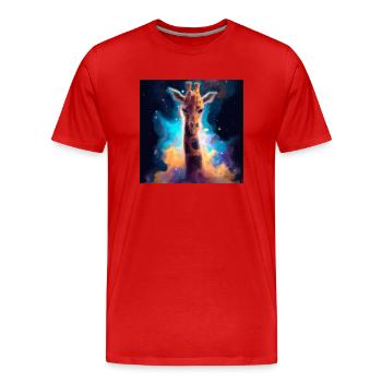 Giraffe Nebula - AI Generated Art - AI Art - Men's Premium Organic T-Shirt - red - Front - Damien (186cm)
