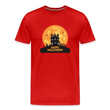 Joyeux Halloween maison hantée - T-shirt bio Premium Homme - rouge - Devant - Damien (186cm)