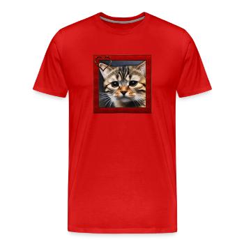 Katzenportrait 2 - Männer Premium Bio T-Shirt - Rot - Vorne - Damien (186cm)