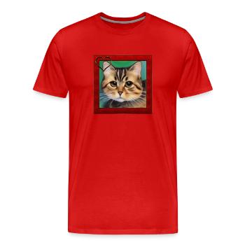 Cat portrait 6 - Men's Premium Organic T-Shirt - red - Front - Damien (186cm)