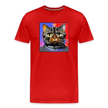Space cat - Men's Premium Organic T-Shirt - red - Front - Damien (186cm)