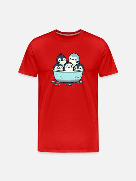 Cute Penguins having a Bath - Men's Premium Organic T-Shirt - red