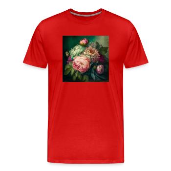 Floral Design15 - Männer Premium Bio T-Shirt - Rot - Vorne - Damien (186cm)