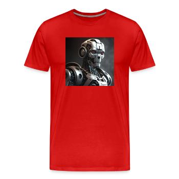 Rotäugiger Cyborg-Roboter - Männer Premium Bio T-Shirt - Rot - Vorne - Damien (186cm)