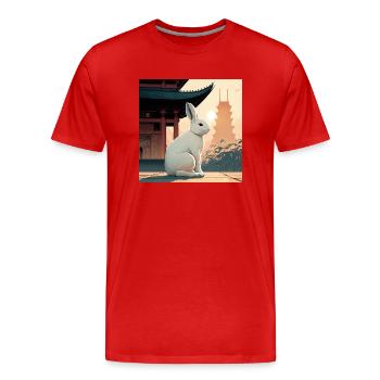 rabbit in front of an Asian temple - Men's Premium Organic T-Shirt - red - Front - Damien (186cm)