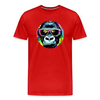 Gorilla mit Kopfhörer und Sonnenbrille - Männer Premium Bio T-Shirt - Rot - Vorne - Damien (186cm)