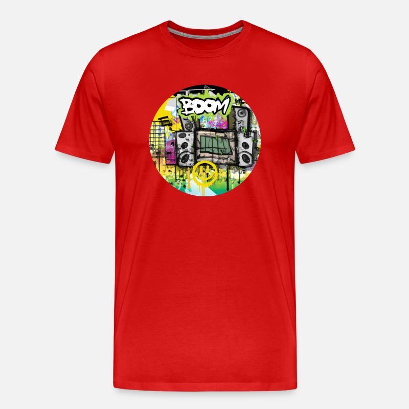 Boom Box mit Smiley - Graffiti - Männer Premium Bio T-Shirt - Rot