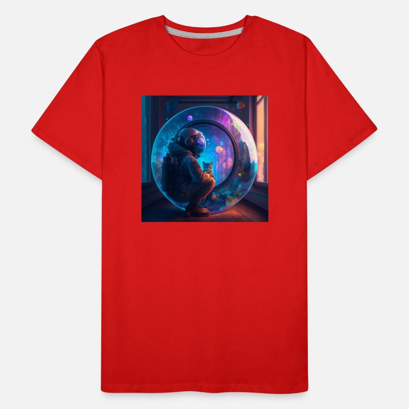 Astronaute et son chat perdus dans l'espace temps T-shirt bio Premium Homme