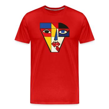 Portrait of a Woman in Cubism Style - AI Art - Men's Premium Organic T-Shirt - red - Front - Damien (186cm)