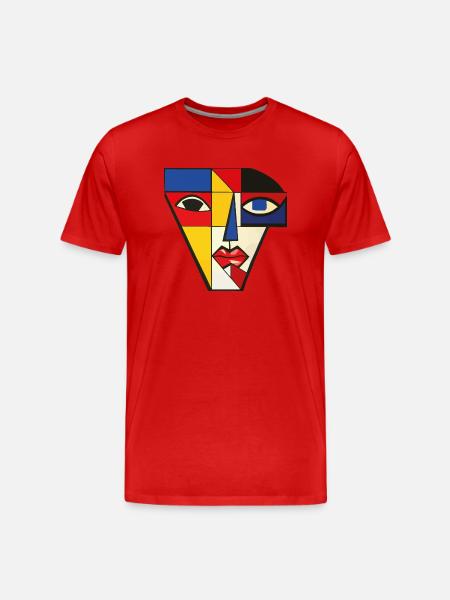 Porträtt av en kvinna i kubistisk stil - AI Art - Organic T-shirt Ekologisk premium-T-shirt herr - röd