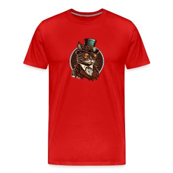 Steampunk cat with hat and glasses - Men's Premium Organic T-Shirt - red - Front - Damien (186cm)