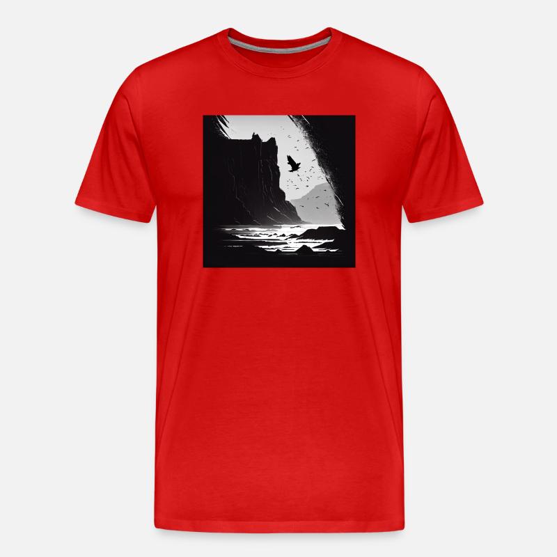 rough sea with cliffs - Männer Premium Bio T-Shirt - Rot