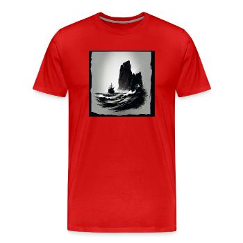 rough sea with cliffs - Men's Premium Organic T-Shirt - red - Front - Damien (186cm)
