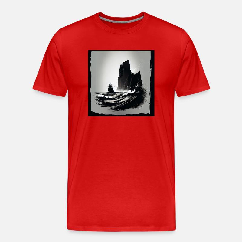 rough sea with cliffs - Männer Premium Bio T-Shirt - Rot