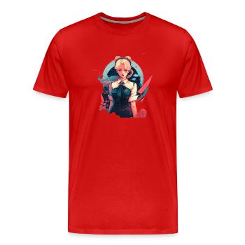 Anime School Girl - Femme aux yeux bleus en costume de marin - T-shirt bio Premium Homme - rouge - Devant - Damien (186cm)